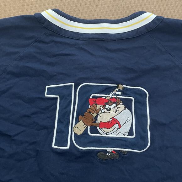 Vintage Warner Bros Looney Tunes Shirt Mens Large Blue Baseball Jersey Taz 90s - Picture 10 of 12